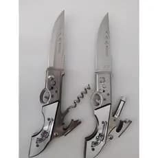Canivete Automatico Inox Estilo Revolver Com Abridor e Saca-rolha de Vinho ou Lanterna
