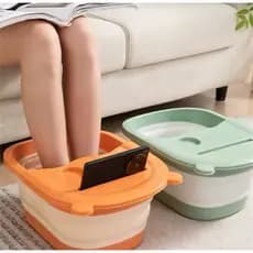 Balde Bacia Dobrável com Tampa Para Pés Massageador Escalda Pés Spa Portátil Com Suporte Para Celular e Copo