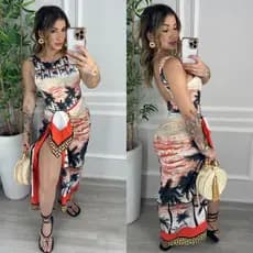 Conjunto Body Maiô E Pareô Saida De Praia Premium