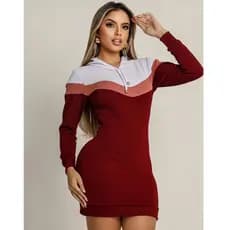 Vestido Midi Feminino Manga  Longa Com Capuz