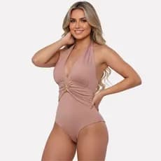 Maiô Feminino Modelador Afina Cintura Decote Nude Luxo Com Bojo