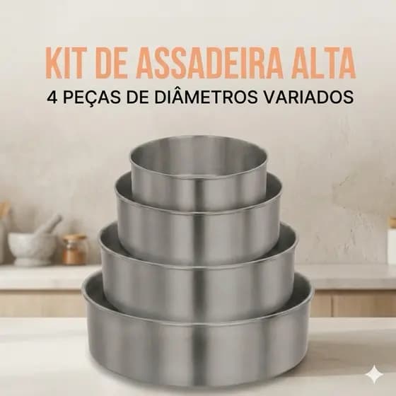 KIT DE FORMA ASSADEIRA ALTA 4PÇ POLIDO PREMIUM