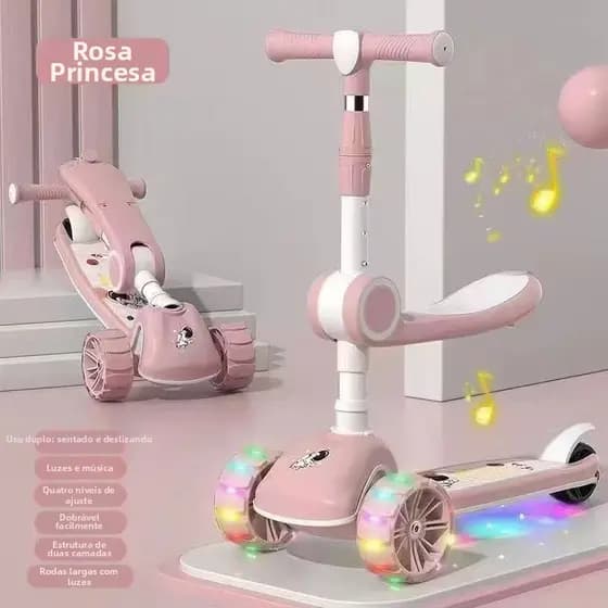 Scooter infantil dobrável três em um com roda silenciosa e pedal alargado--1707