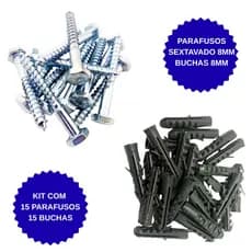 Parafusos Sextavado 3/16 x 40mm + Buchas 8mm Para Parede Madeira Alvenaria Construção Civil