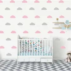 ADESIVO DECORATIVO DE PAREDE NUVENS  100un 7cm COR ROSA + CINZA