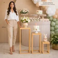 Trio de Mesa Quadrada MDF Kit 3 Mesinhas para Decoração de Festa Infantil Casamento Chá Revelação Bebê Mesa Doces