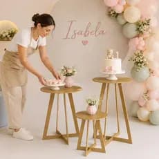 Trio Mesa MDF Triângulo Redondo Kit 3 Peças Decoração Festa Eventos Casamento Display Doces Mesa Cenográfica