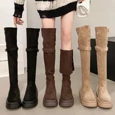 Botas femininas acima do joelho com sola grossa, estoque pronto, 2026, primavera, outono, estilo mais fino, botas pequen