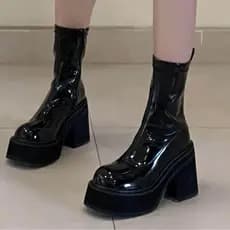 Pronto estoque Plataforma impermeável brilhante tubo curto botas finas outono inverno Muffin sola grossa novo estilo aum