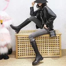 Botas escovadas versão coreana em estoque pronto, aparência mais fina, lindas botas de cavaleiro com cadarço, botas de c