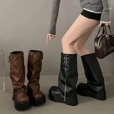 Botas de pastelaria de sola grossa estilo doce e legal 2026 primavera outono novo estilo estilo britânico não joelho bot
