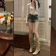 Botas de cavaleiro com tubo longo empilhado, estoque pronto, feminino, 2026, novo estilo, primavera, outono, camurça fra