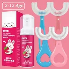 Conjunto De Pasta De Dente Para Escova De Dentes Em Forma De U De Silicone Crianças De 2 A 12 Anos 360 ° Macia De Espuma