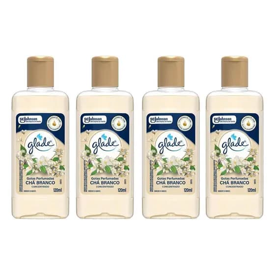 Kit 4 Odorizadores de Ambiente Glade Concentrado Chá Branco com Óleos Essenciais Gotas Perfumadas 120ml