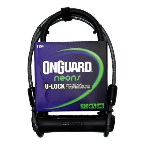 CADEADO U-LOCK ONGUARD 8154 COM CABO DE AÇO REFORÇADO BIKE MOTO