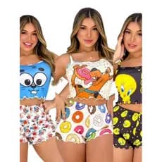 1 Conjunto de Baby Doll Virginia em Suedine Adulto Feminino Short Doll  Linha Noite muito Confortável.