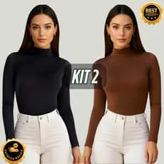 KIT 2 Blusas Femininas Gola Alta Cacharrel Segunda Pele Térmica