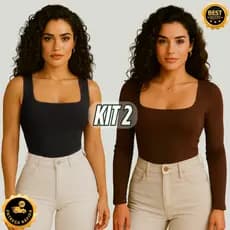 KIT 2 BODY MANGA LONGA E REGATA SUPLEX FORRO DUPLO PREMIUM