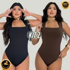 Kit 2 Body Feminino Decote Quadrado Alças Grossas Casual Elegante