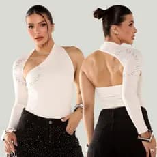 Body Feminino Manga Longa Mula Manca Ombro Único - Suplex Premium - Outono Inverno Elegante