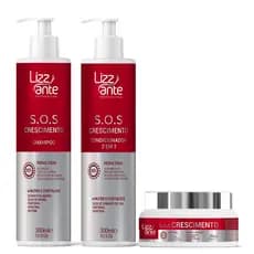 Shampoo Condicionador e Mascara SOS Crescimento Combate a Queda de Cabelo Fortalecimento Capilar Preenche Falhas Aumenta o volume dos Cabelos Hidratação Maciez e Brilho Lizz ante Professional