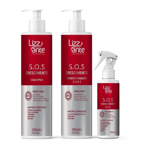 Shampoo Condicionador e Tonico SOS Crescimento Combate a Queda de Cabelo Fortalece os Fios para Crescimento Acelerado Preenche Falhas do Cabelo Aumento o Volume dos Cabelos Hidrata da Brilho e Maciez Lizz ante Professional