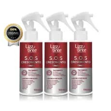 3 Tônico SOS Crescimento 100 ml Lizz ante - Crescimento Acelerado - Preenche Falhas - Combate Calvice - Trata Alopécia - Aumento Volume Massa Capilar - Combate Caspa Oleosidade - Hidrata - Brilho - Cabelo Ressecado - Keratina - Óleo Rícino - Biotina
