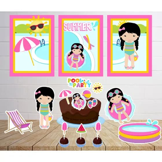 Kit Só um Bolinho - PISCINA MENINA/ MENINO - Kit Festa em casa  - Aniversário, Mêsversário