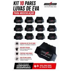 KIT 10 PARES luvas de EVA para musculação modelo integral.