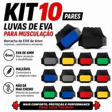 KIT 10 PARES. luvas de EVA para musculação/academia, cores sortidas.