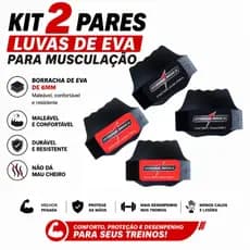 KIT 2 PARES, luvas de EVA para musculação/academia.modelo integral vermelha e preta.