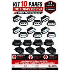 KIT 10 PARES, luvas de EVA para musculação, modelo integral/ Max e growth.