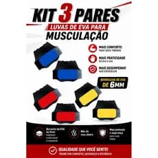 KIT 3 PARES, luvas de EVA para musculação/ caleira/ protetor palmar.