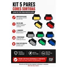 kit 5 pares, luvas sortidas/academia, cores vermelha, azul, cinza, verde e amarelo.