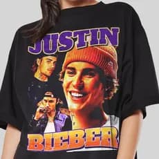 Camiseta T-shirt Unissex Algodão Justin Bieber 90' Vintage unissex