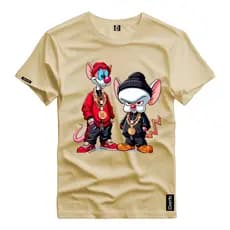 Camiseta Masculina Personalizada Pink e Cérebro Ratos Desenho -026 Camisa Estampada 100% Algodao Top