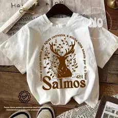 Camiseta Cristã Slim Feminina Salmos  Algodão Fio 30 1 Penteado 2