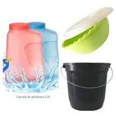 KIT COM 3 UTENSILIOS GARRAFA GELADEIRA 2 LITROS +SALADEIRA 2.6 LITROS C/ TAMPA +BALDE 8 LITROS