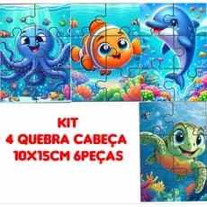 KIT 4 quebra cabeça MDF 6 PEÇAS tamanho 10x14CM brinquedo educativo puzzle pedagogico lembrancinha jogo