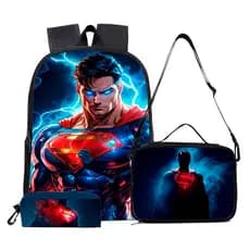 kit mochila super man + lancheira termica e estojo escolar