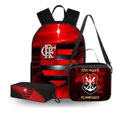 kit mochila Time de futebol com lancheira  Térmica e Estojo jumbo 3 Repartições escolar