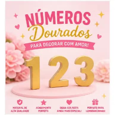 APLIQUES NÚMEROS DOURADOS 4CM/ ENVIO RÁPIDO/NÚMEROS LEMBRANCINHAS
