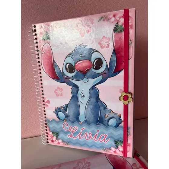 CADERNO PERSONALIZADO 1/10 MATERIAS COM NOME/ TEMA A ESCOLHA/ CAPA DURA/LILO STITCH