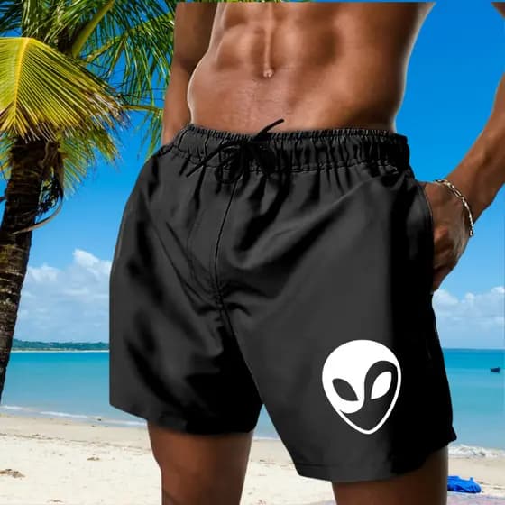 Bermuda Masculina Shorts Elastico Mauricinho Esporte Tactel Praia Academia Treino Estampa Aliens