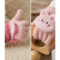 Luvas De L茫 Tric么 Termica Coelho/Baleia 3D Para Infantil Bebe Menina Para Inverno 2-5 Anos..c