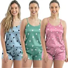 Kit 6 Peças Pijamas Baby Doll Femininos Conjuntos Short Doll Pijama Conjunto Feminino Original