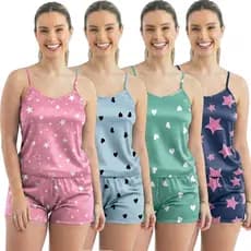 Kit 4 Baby Doll Pijamas Short Conjuntos Feminino Conjunto Pijama Feminina Estampa Premium
