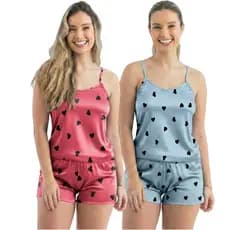 Kit 4 Peças Conjuntos Pijamas Baby Doll Short Doll Feminina Sem Bojo Conjunto Pijama Estampas Variadas