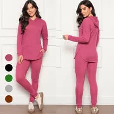 Conjunto Lãzinha Feminino Inverno  Calça e Blusa com Capuz Lanzinha Frio Quentinho Abrigo 2 peças