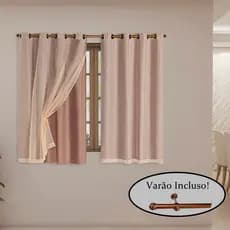 Cortina Blackout Com Tecido Voil Com Varão Incluso 2,00 X 1,40 Veda Luz